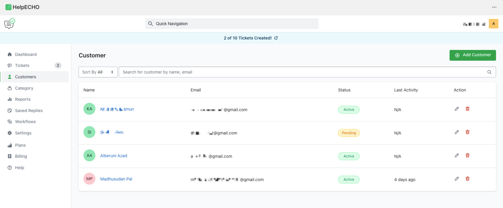 View Customer List with Status