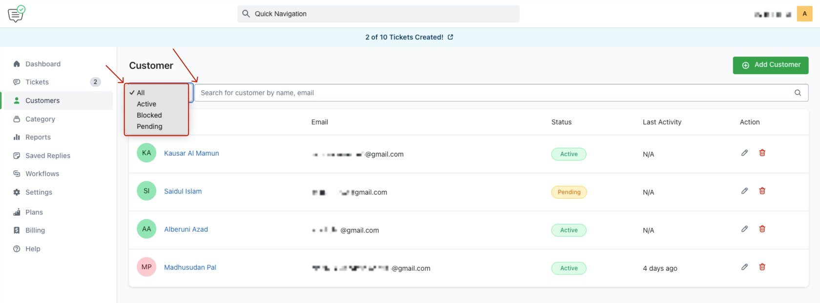 Search and Sort by Status