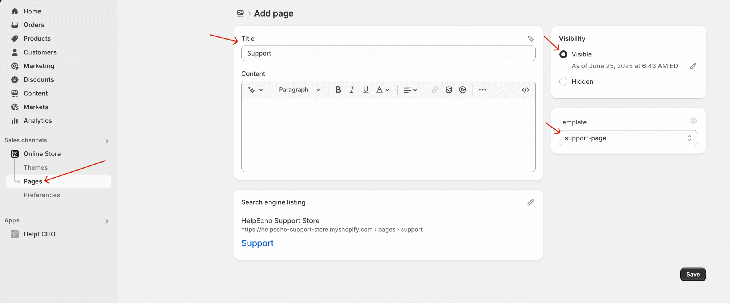 Create a Support Page
