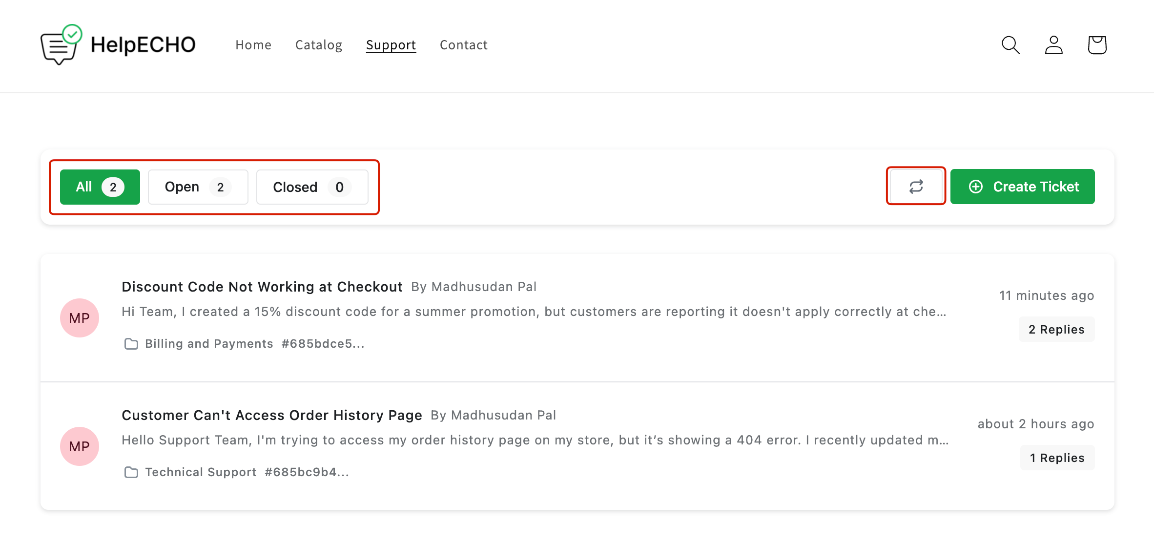 View the Customer Support Dashboard